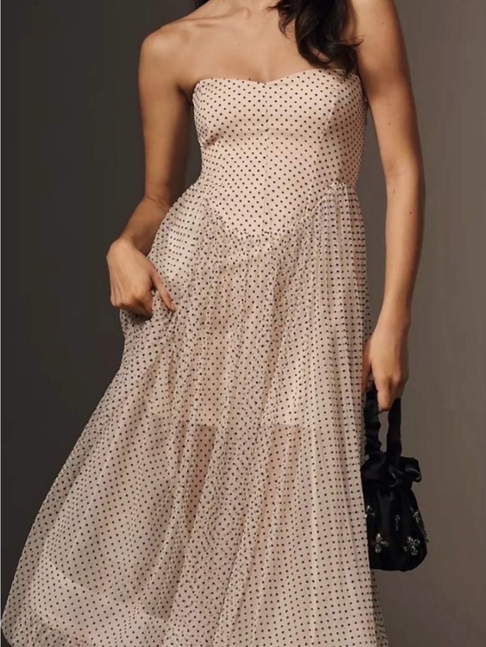 Anthropologie Maeve Strapless Polka Dot Tulle Midi Dress